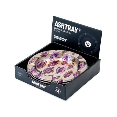 Display mit 6 FIRE-FLOW Metall-Aschenbechern Pussy Pattern