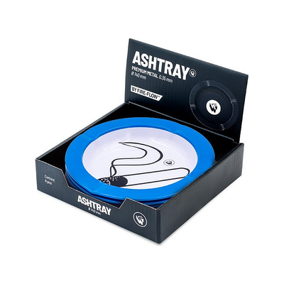 Display mit 6 FIRE-FLOW Metall-Aschenbechern Rauchen gestattet