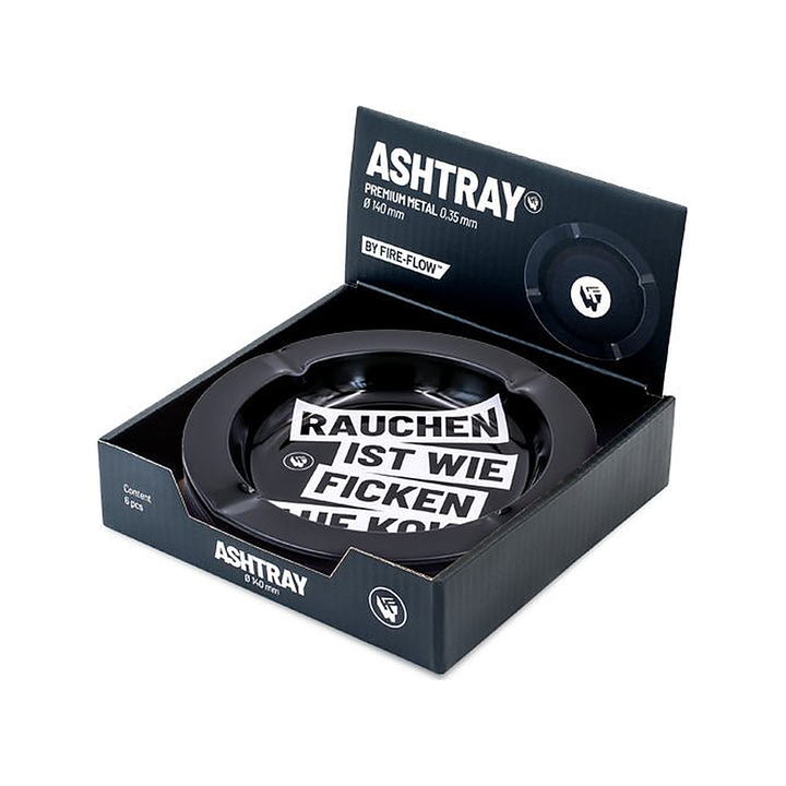 Display mit 6 FIRE-FLOW Metall-Aschenbechern Ø 135 mm