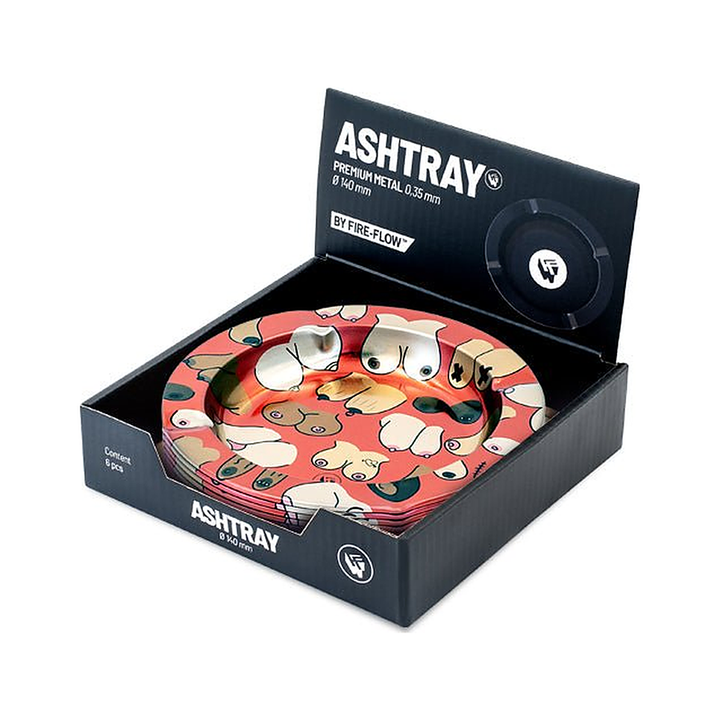 Display mit 6 FIRE-FLOW Metall-Aschenbechern Tittie Pattern