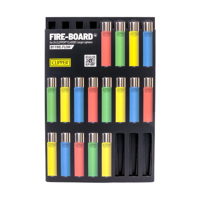 FIRE-BOARD mit 24 Clipper Feuerzeugen bestückt, Übersicht