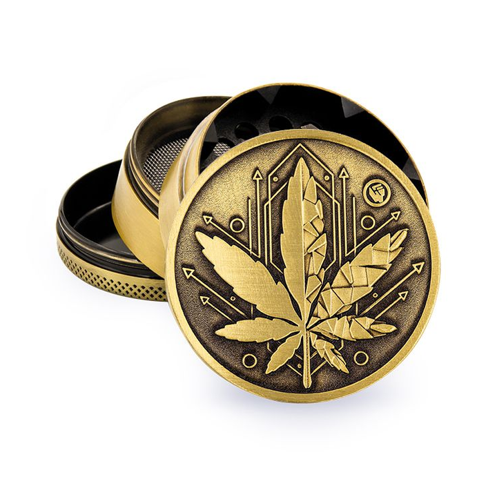 FireFlow Metall-Grinder Geometrical Leaf in Gold 4-teilig mit geometrischem Blattmotiv