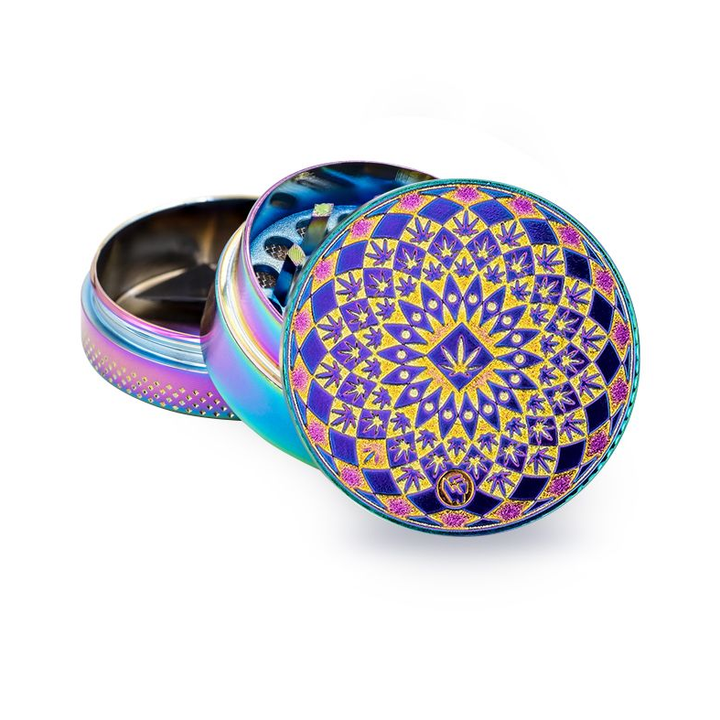 FireFlow Metall-Grinder Leaf Pattern Icy in Regenbogen-Optik, 3-teilig geöffnet