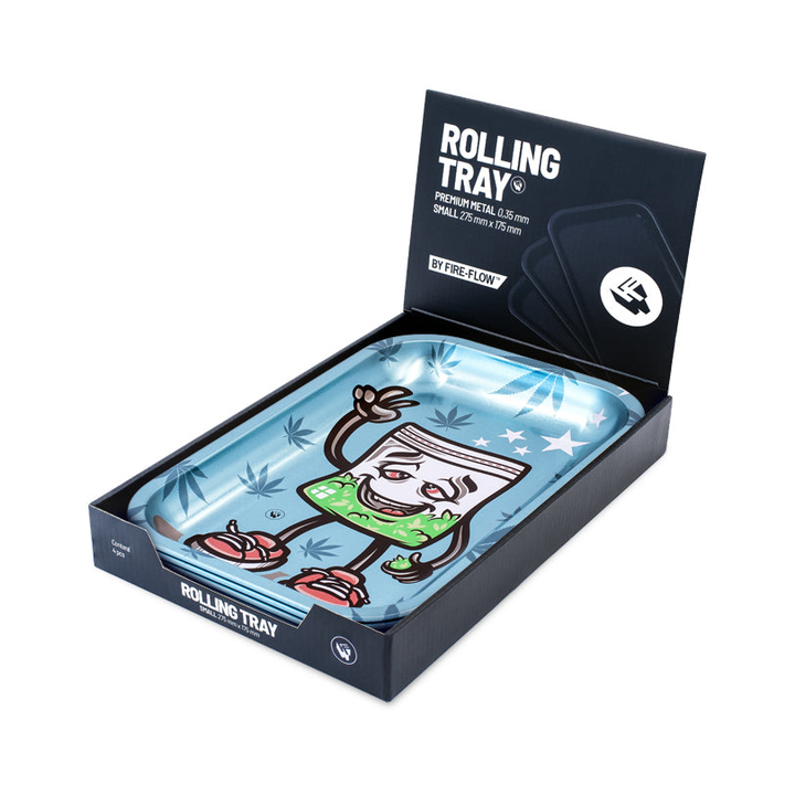 FireFlow Rolling Tray 420 Characters Metallschale im dunklen Display-Karton