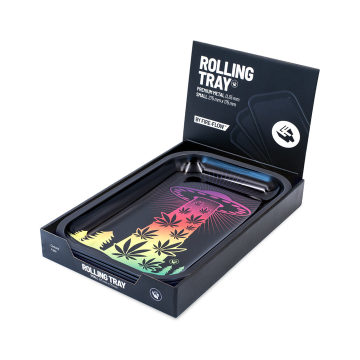 FireFlow Display geöffnet mit Rolling Tray 420 Ufo Gradient 27.5 x 17.5 cm
