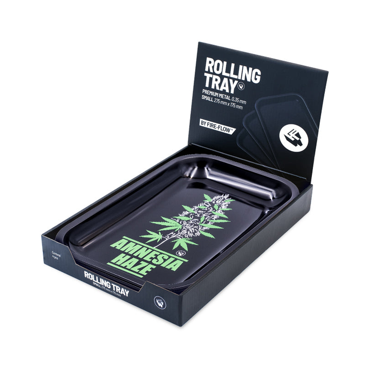 FireFlow Rolling Tray Amnesia Haze schräg im Display-Karton präsentiert
