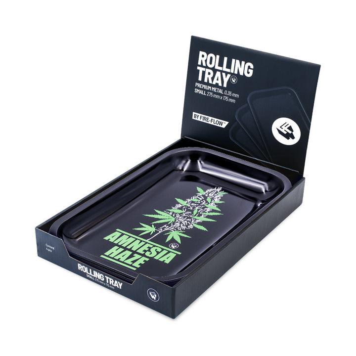 FireFlow Rolling Tray Amnesia Haze schräg im Display-Karton präsentiert