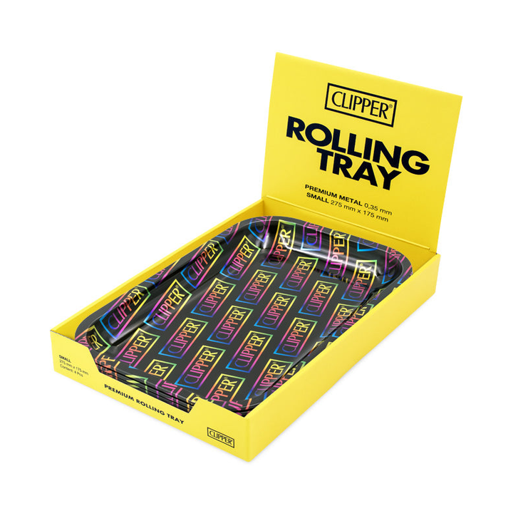 FireFlow Rolling Tray Clipper Logo Rainbow im gelben Clipper Display-Karton