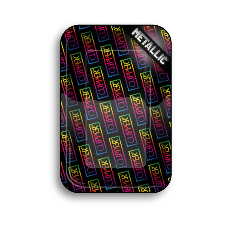 FireFlow Rolling Tray Clipper Logo schwarz mit Clipper-Schriftzügen in Regenbogenfarben