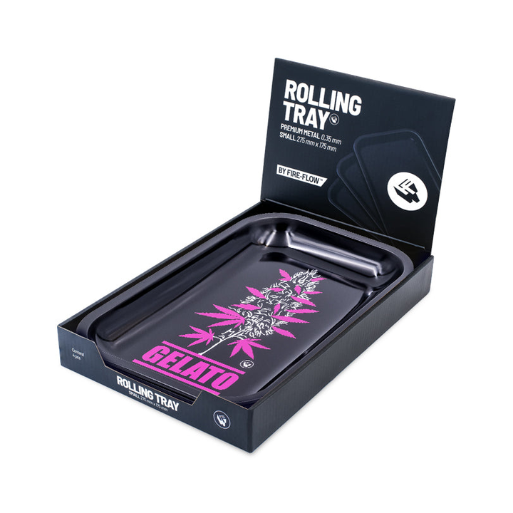 Gelato Mischschale in geöffneter schwarzer FireFlow Rolling Tray Displaybox