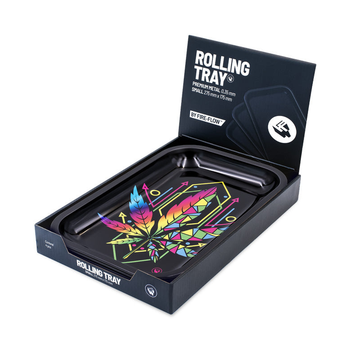 FireFlow Rolling Tray Geometrical Leaves in geöffneter Display-Box