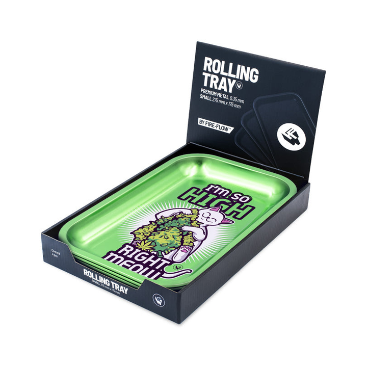 FireFlow Rolling Tray High Right Meow grün in geöffneter Verpackungsbox