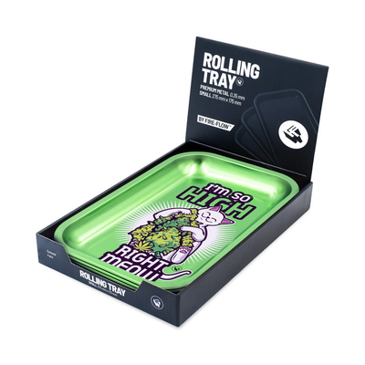 FireFlow Rolling Tray High Right Meow grün in geöffneter Verpackungsbox