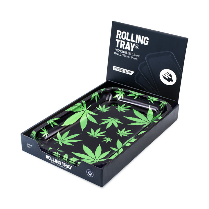 Mischschale mit grünem Hanfblatt-Muster in FireFlow Rolling Tray Verkaufsbox