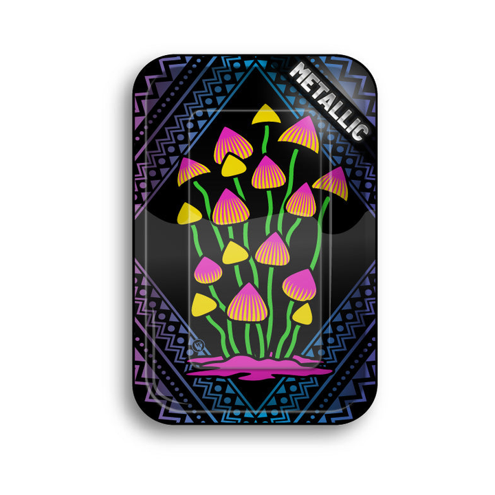 FireFlow Mischschale Shrooms mit bunten Pilzen auf violettem Ethno Muster, Metallic Ausführung