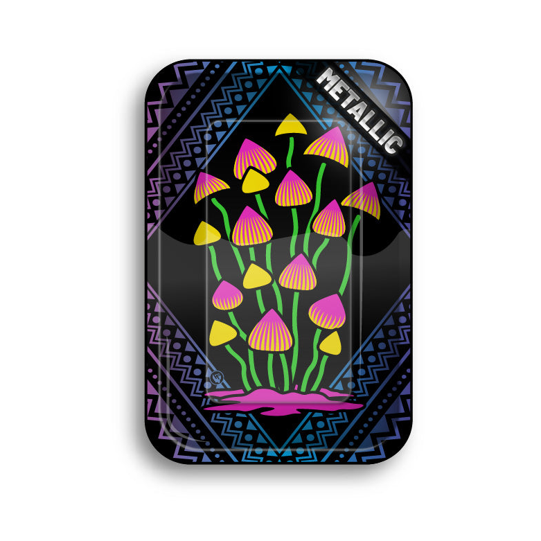 FireFlow Mischschale Shrooms mit bunten Pilzen auf violettem Ethno Muster, Metallic Ausführung