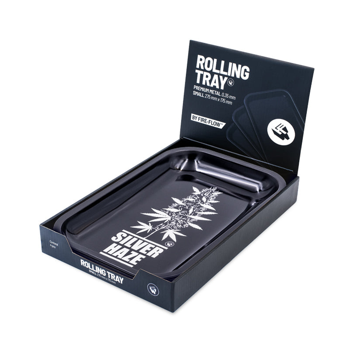 FireFlow Rolling Tray Silver Haze im schwarzen Display-Karton mit Aufsteller