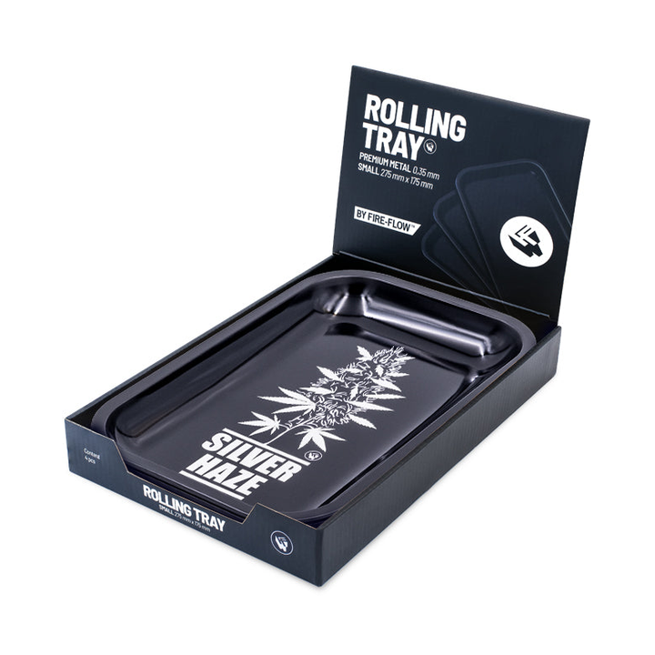 FireFlow Rolling Tray Silver Haze im schwarzen Display-Karton mit Aufsteller