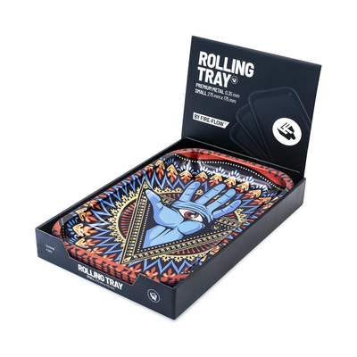 Trippy 3rd Eye Metallschale in geöffneter FireFlow Rolling Tray Displaybox