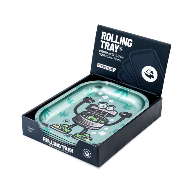 FireFlow Rolling Tray 420 Character im Display-Karton mit Aufsteller präsentiert