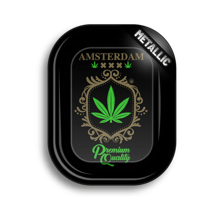 FireFlow Mischschale mit Amsterdam Schriftzug, grünem Hanfblatt und goldenem Ornament
