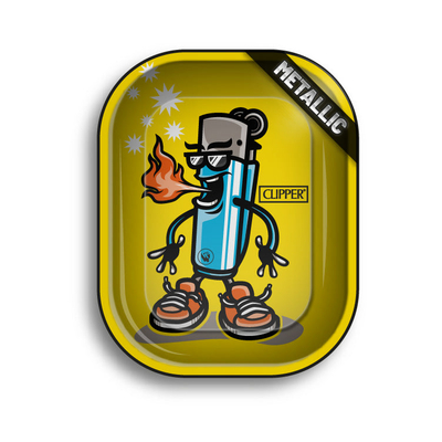 FireFlow Rolling Tray Clipper Character gelb mit feuerspeiender Feuerzeug-Cartoon-Figur