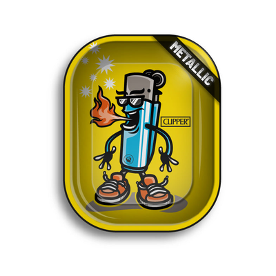 FireFlow Rolling Tray Clipper Character gelb mit feuerspeiender Feuerzeug-Cartoon-Figur