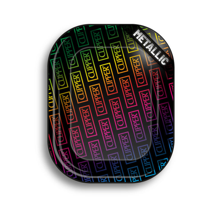 Clipper Rolling Tray Metallic Schwarz mit regenbogenfarbenen Clipper Logos