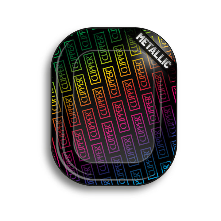 Clipper Rolling Tray Metallic Schwarz mit regenbogenfarbenen Clipper Logos