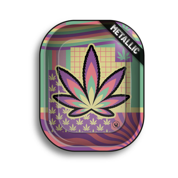 FireFlow Rolling Tray Metallic mit grossem Hanfblatt in Pastellfarben