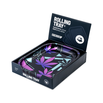 FireFlow Rolling Tray Leaves im Display-Karton, Schale mit Blätter-Motiv eingelegt