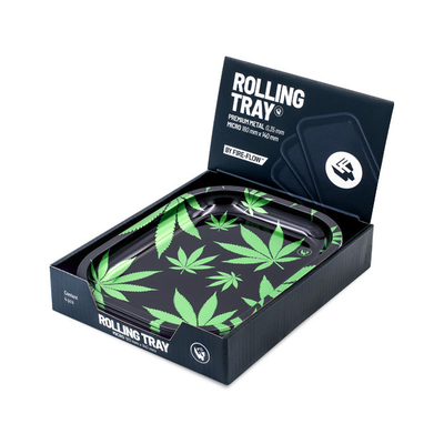 FireFlow Rolling Tray Leaves Green Metallschale im dunklen Display-Karton