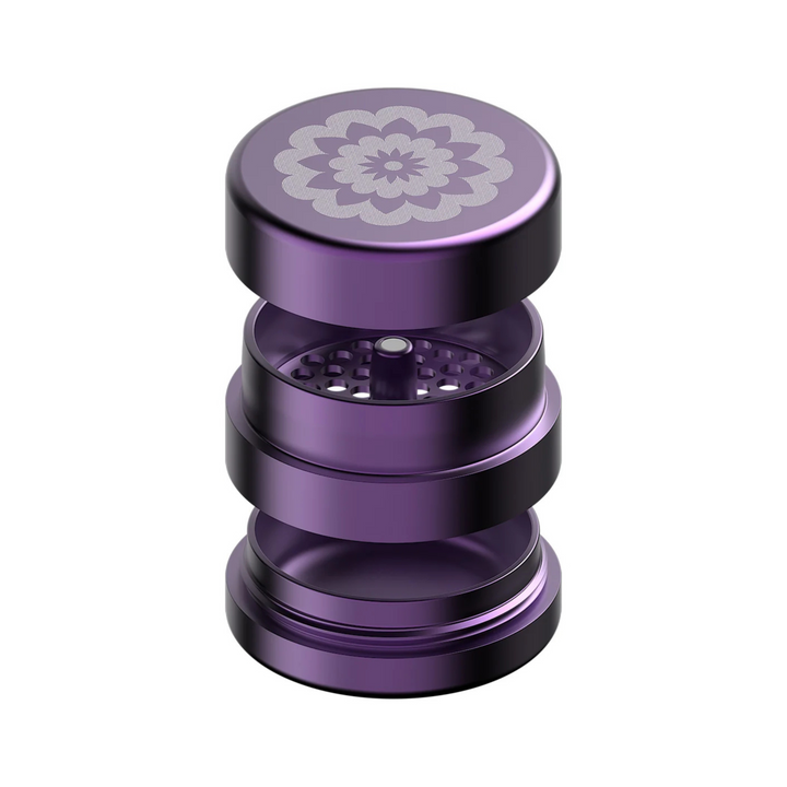 FlowerMill Grinder 64mm Purple mit Pollenfach Schnellverschluss Detail
