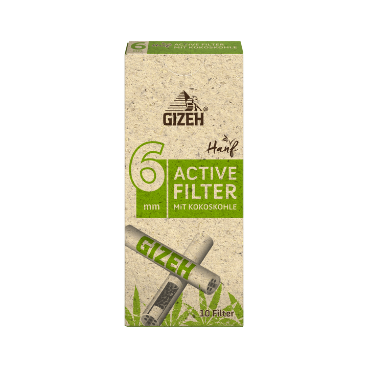 GIZEH 6 mm Hanf & Gras Aktivkohlefilter 10 Stück Box Slim