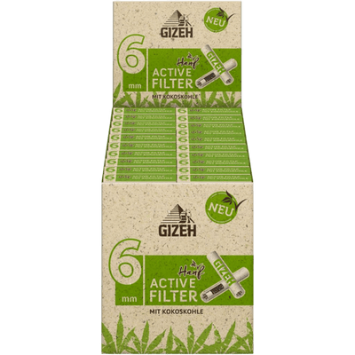 GIZEH 6 mm Hanf & Gras Aktivkohlefilter Display mit 10 Boxen