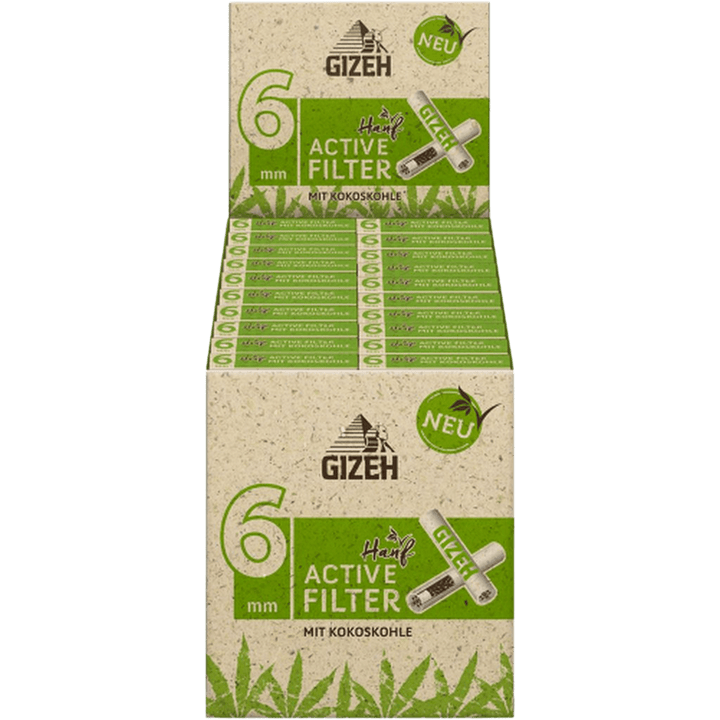 GIZEH 6 mm Hanf & Gras Aktivkohlefilter Display mit 10 Boxen