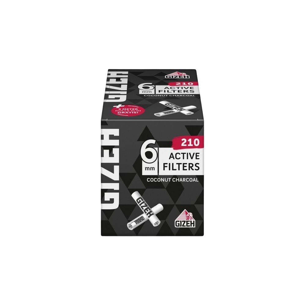GIZEH - Active Filter 6mm - Black - Box - 210 Stück + Gratis Rolls Slim 5m kaufen bei rauchwerk.ch