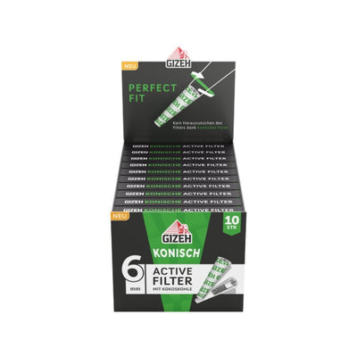 GIZEH konische Aktivkohlefilter Black Display mit 10er Packs