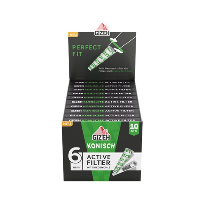 GIZEH konische Aktivkohlefilter Black Display mit 10er Packs