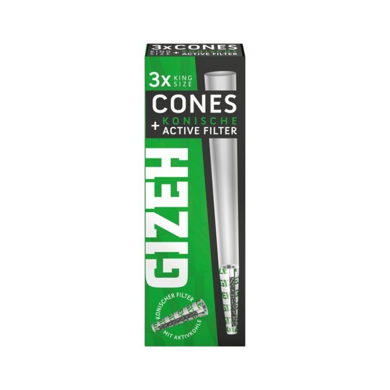 GIZEH Black Cones mit konischem Aktivkohlefilter, 3 Stück