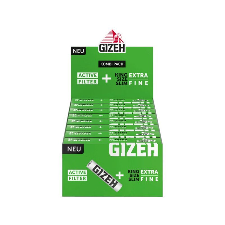 GIZEH Black King Size Slim + Active Filter Display 16 Heftchen