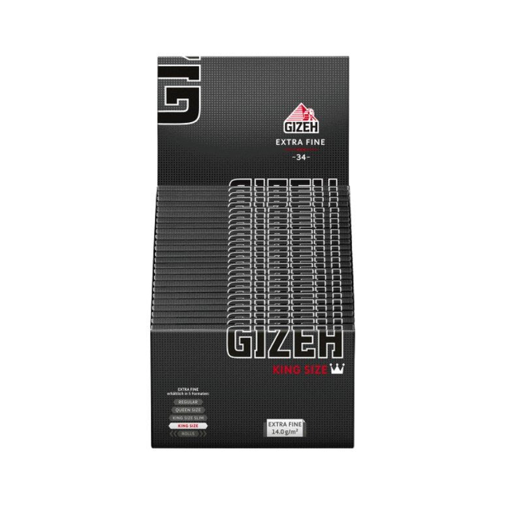 Display mit GIZEH Black King Size Slim Extra Fine 50 Heftchen