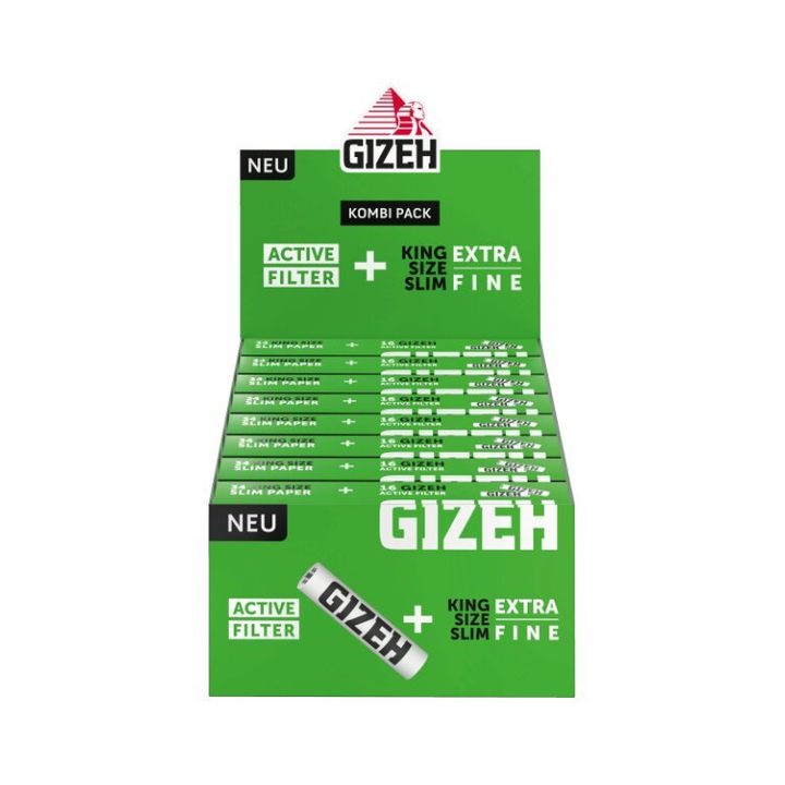 GIZEH Black King Size Slim + Active Filter Display 16 Heftchen