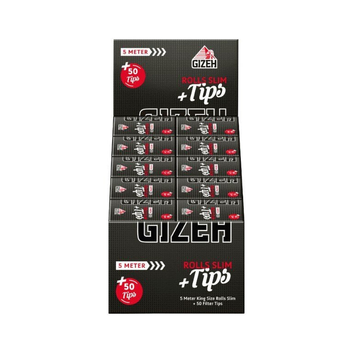 Display mit 20 GIZEH Black Rolls Slim + Tips Rollen à 5 m