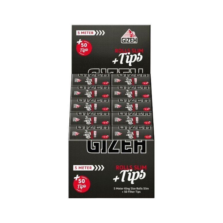 Display mit 20 GIZEH Black Rolls Slim + Tips Rollen à 5 m
