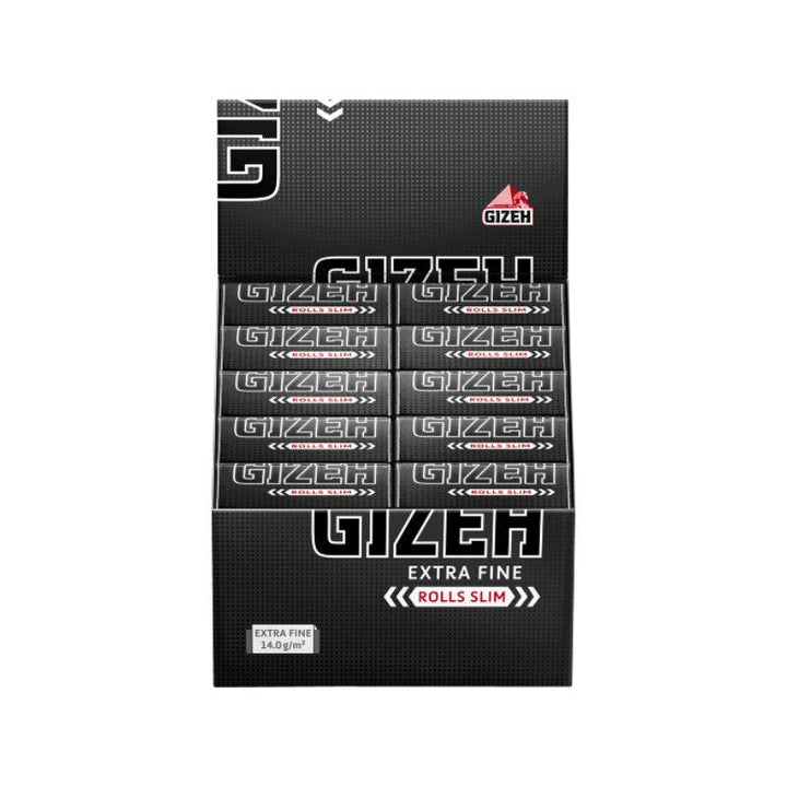 Display mit 20 GIZEH Black Rolls Slim King Size 5 m Rollen