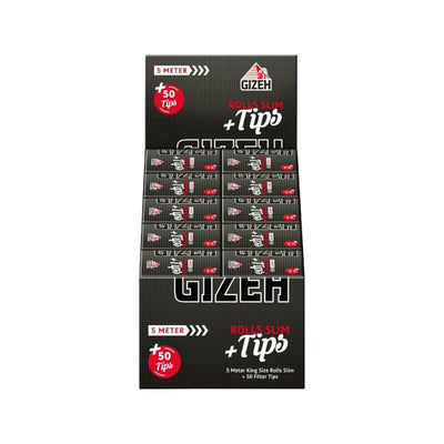 Display mit 20 GIZEH Black Rolls Slim + Tips Rollen à 5 m