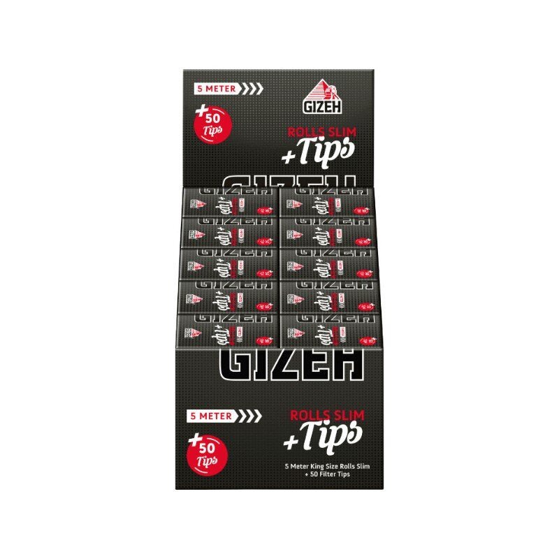 Display mit 20 GIZEH Black Rolls Slim + Tips Rollen à 5 m