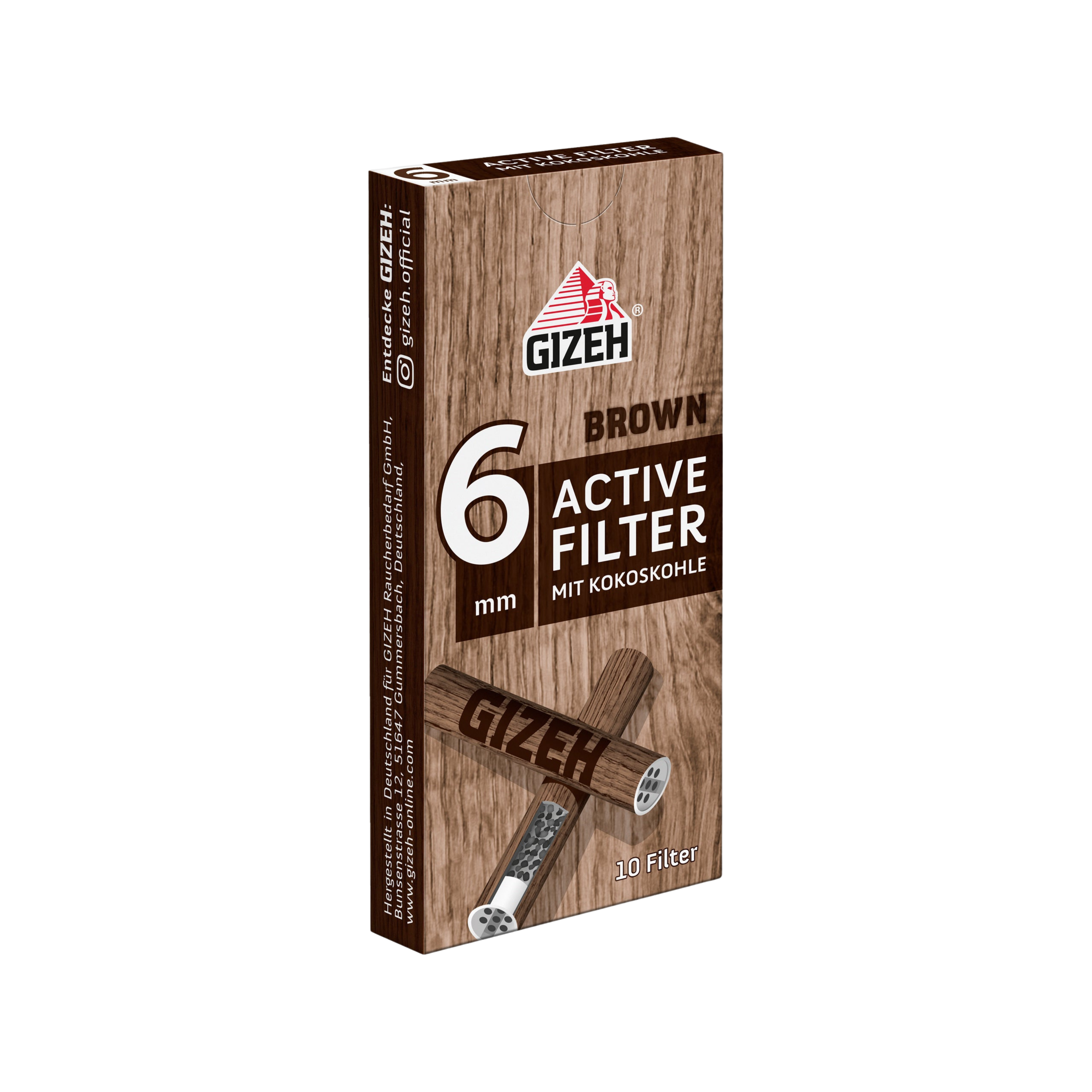 Schrägansicht der GIZEH Brown Active Filter 6mm Box