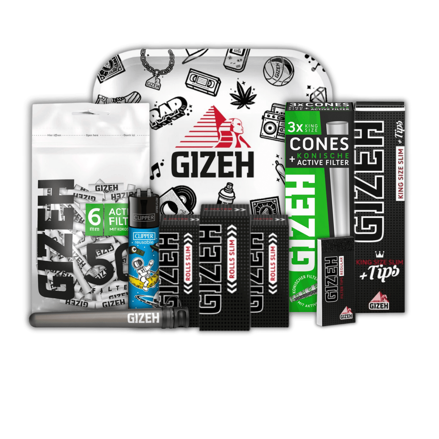 GIZEH Bundle Drehset mit Papers, Filtern, Tray und Tube